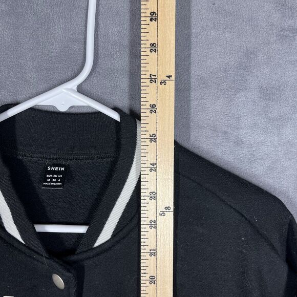 Shein Varsity Jacket Women's 6/Medium Black Coolane Letter Pure Leather Sleeve - Picture 5 of 7